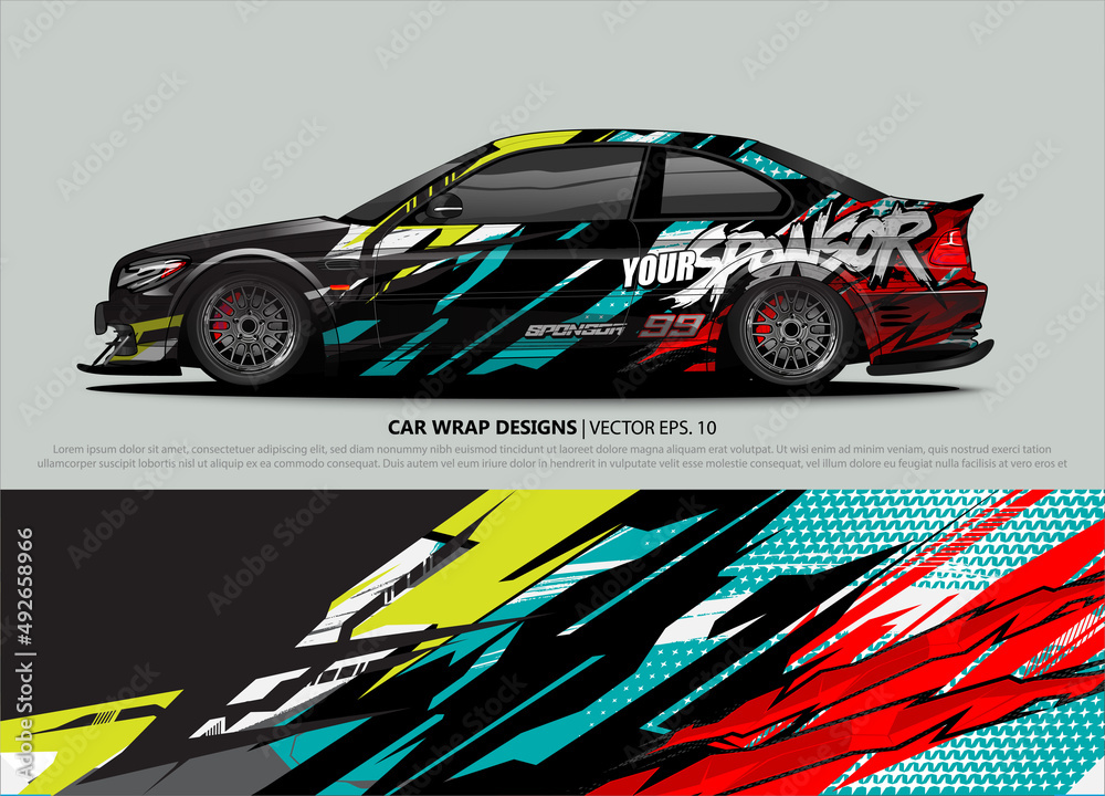 Car wrap decal design vector. abstract Graphic background kit designs for vehicle, race car, rally, livery, sport car Car wrap decal design vector. abstract Graphic background kit designs for vehicle, race car, rally, livery, sport car