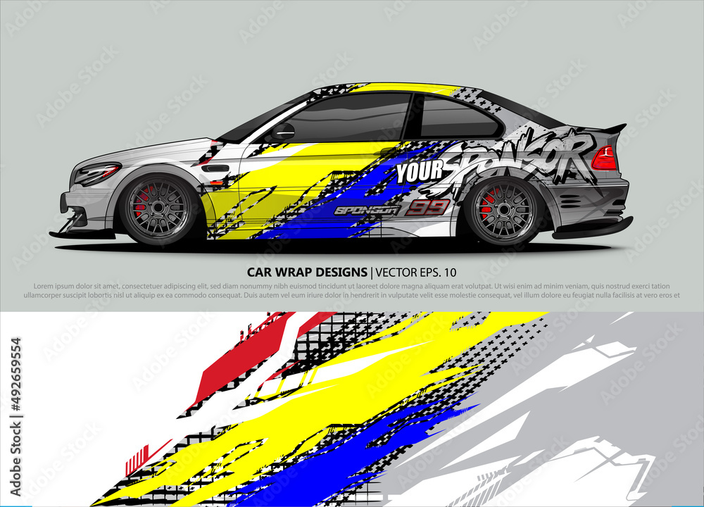 Car wrap decal design vector. abstract Graphic background kit designs for vehicle, race car, rally, livery, sport car