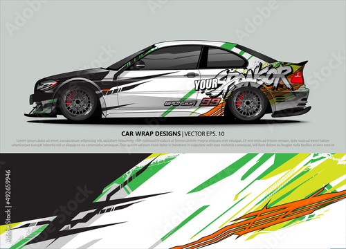 Car wrap decal design vector. abstract Graphic background kit designs for vehicle  race car  rally  livery  sport car