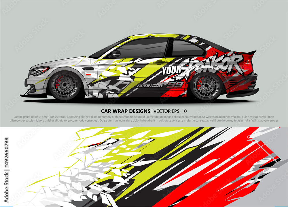 Car wrap decal design vector. abstract Graphic background kit designs for vehicle, race car, rally, livery, sport car