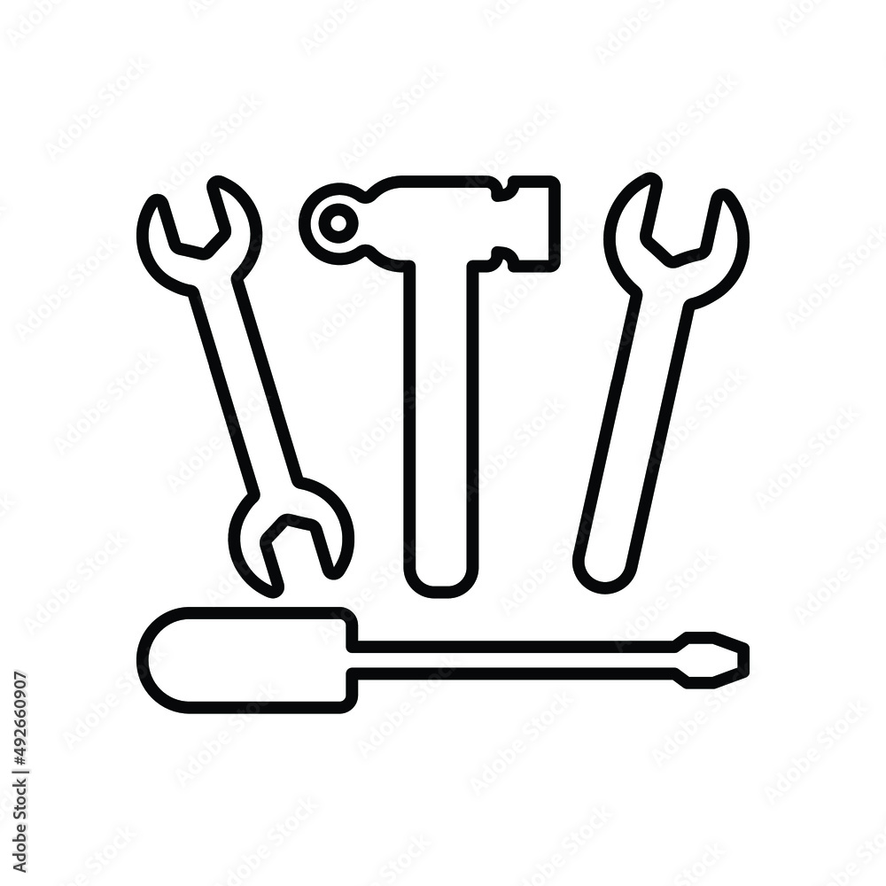 Hammer, repair, tools outline icon. Line vector design. Hammer, repair, tools outline icon. Line vector design.