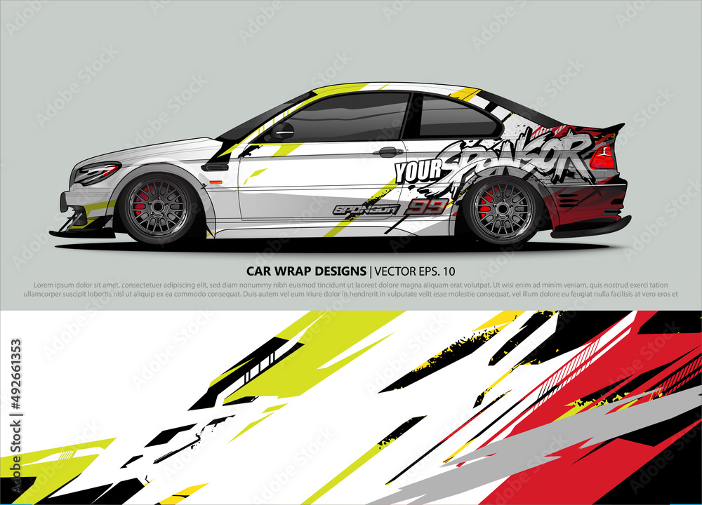 Car wrap decal design vector. abstract Graphic background kit designs for vehicle, race car, rally, livery, sport car