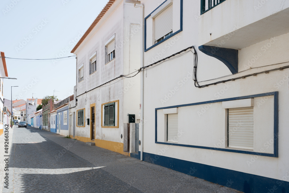 Empty street at Vila Nova de Milfontes in a hot day. Alentejo, Portugal