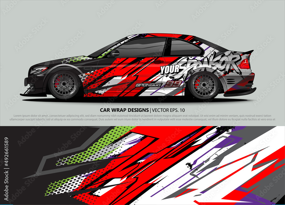 Car wrap decal design vector. abstract Graphic background kit designs for vehicle, race car, rally, livery, sport car