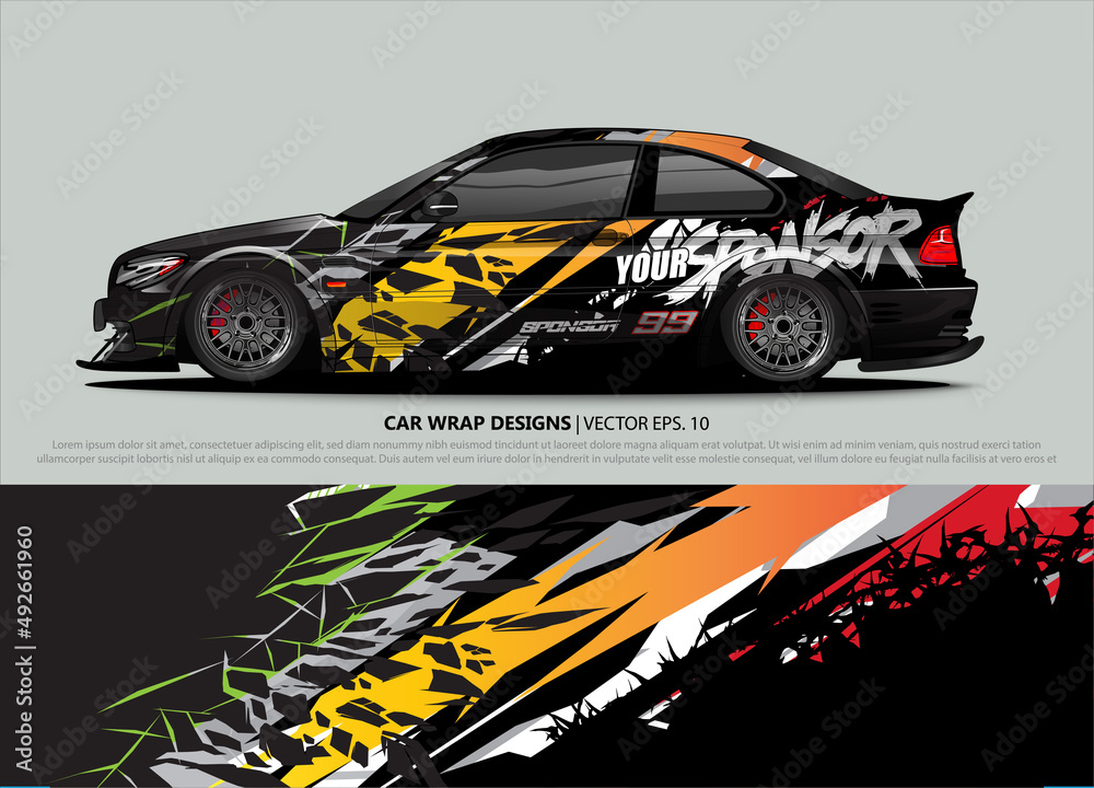 Car wrap decal design vector. abstract Graphic background kit designs for vehicle, race car, rally, livery, sport car Car wrap decal design vector. abstract Graphic background kit designs for vehicle, race car, rally, livery, sport car
