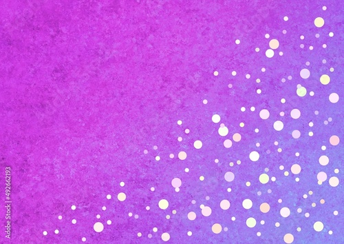 White dots and circles on a violet pink lilac vintage background. Decorative ornamental pattern of round elements. Geometric ornament. Space for creative ideas and graphic design. Watercolor texture.