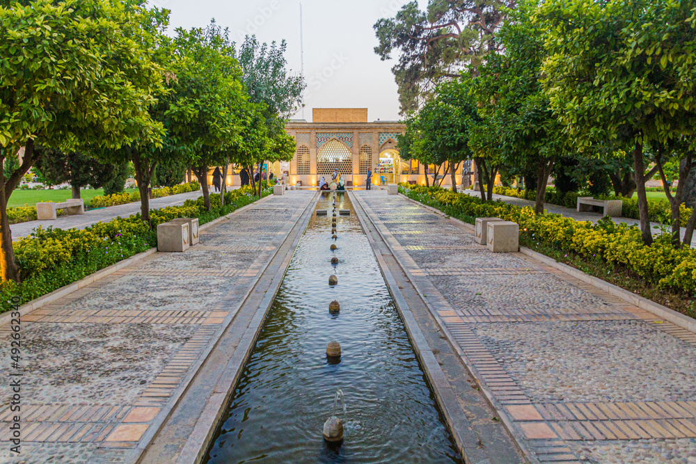 Evening view of Jahan Nama garden in Shiraz, Iran