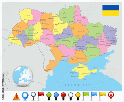 Ukraine map and GPS glossy road icons