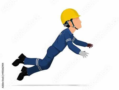 An industrial worker is falling down