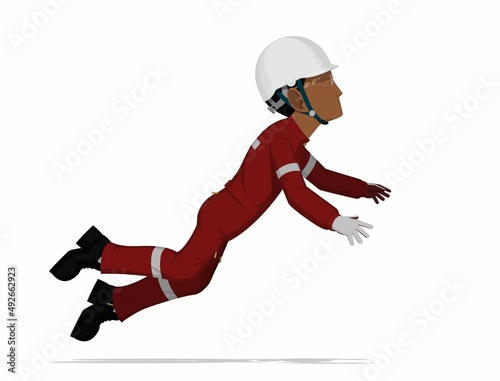 An industrial worker is falling down