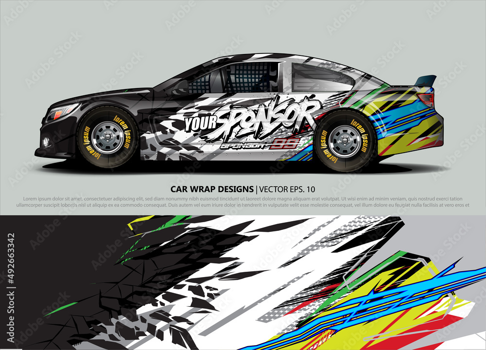 Car wrap decal design vector. abstract Graphic background kit designs for vehicle, race car, rally, livery, sport car