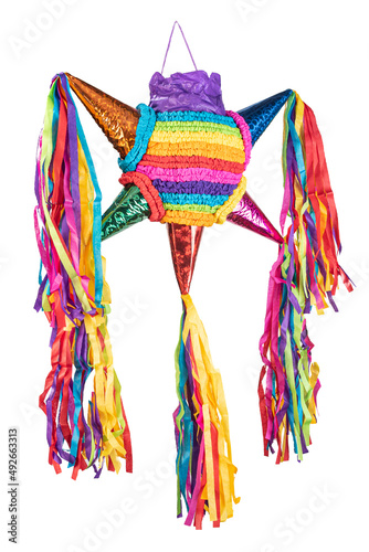 Colorful Mexican pinata used in birthdays and posadas with clipping path