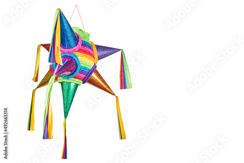 Colorful Mexican pinata used in birthdays and posadas with clipping path photo