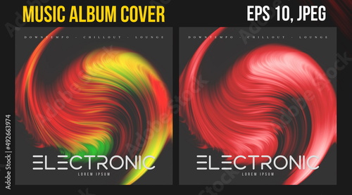 Music Album Cover Art. Abstract Vector Design of CD Cover and Vinyl Record. Electronic Music Album Presentation. Futuristic Color Visual Elements. Geometric Motion Background and Texture.