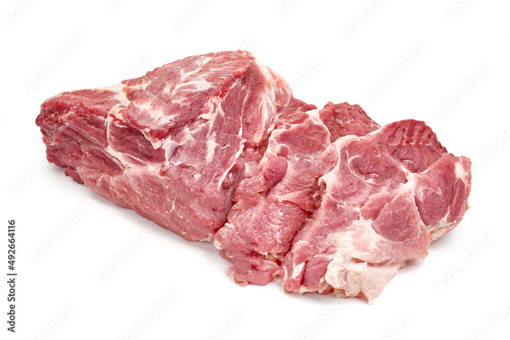 Raw pork meat, isolated on white background. High resolution image.