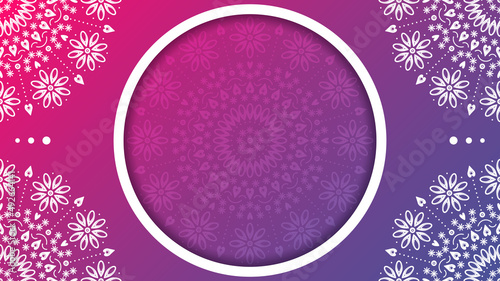 Floral mandala ornament background. Pink to purple gradient vector illustration