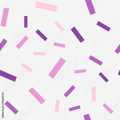 Seamless pattern with confetti. Abstract geometric pattern with purple confetti. Random, chaotic background with cute confetti.