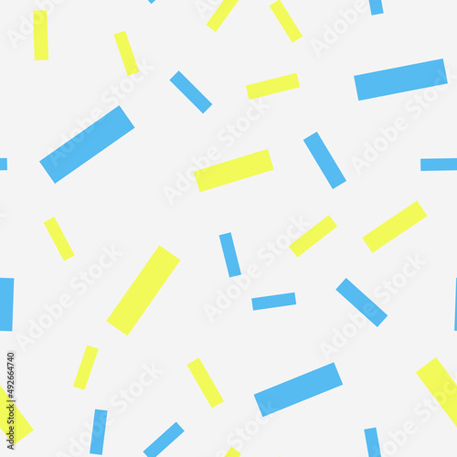 Seamless pattern with ukrainian confetti. Abstract geometric pattern with blue and yellow confetti. Random, chaotic background with cute confetti.