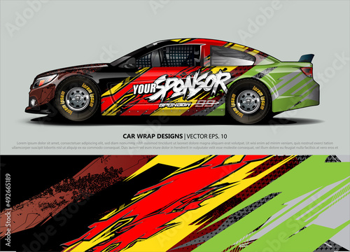 rally car livery design vector. abstract race style background for vehicle vinyl sticker wrap