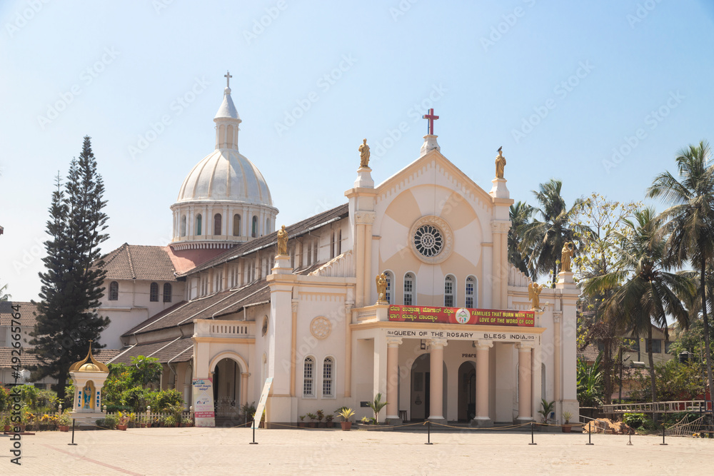 Building of Our Lady of Rosary Cathedral, Mangalore in old Rome style, It was built by the Portuguese in 1568.Mangalore is chief port city of Karnataka state