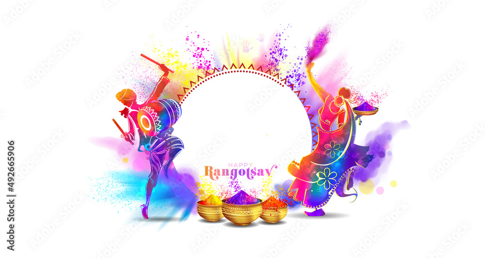 Indian Holi festival celebration design with colorful gulal background and  pot. Stock Illustration | Adobe Stock