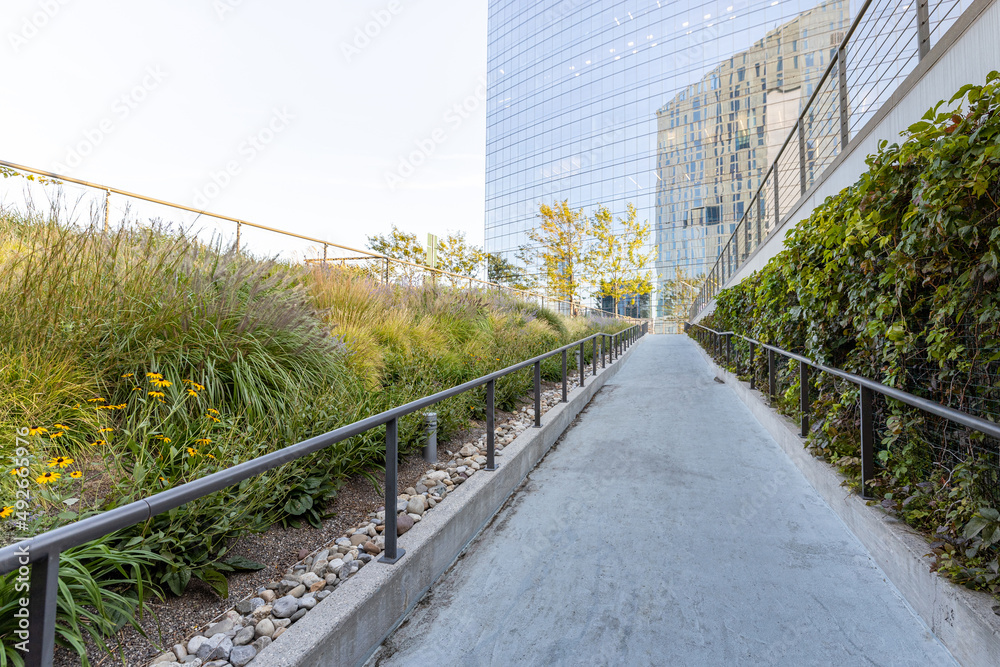 Accessible pathway with railing leading up to Cira Green Park in Philadelphia, Pennsylvania, USA Accessible pathway with railing leading up to Cira Green Park in Philadelphia, Pennsylvania, USA
