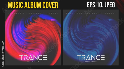 Music Album Cover Art. Abstract Vector Design of CD Cover and Vinyl Record. Electronic Music Album Presentation. Futuristic Color Visual Elements. Geometric Motion Background and Texture.