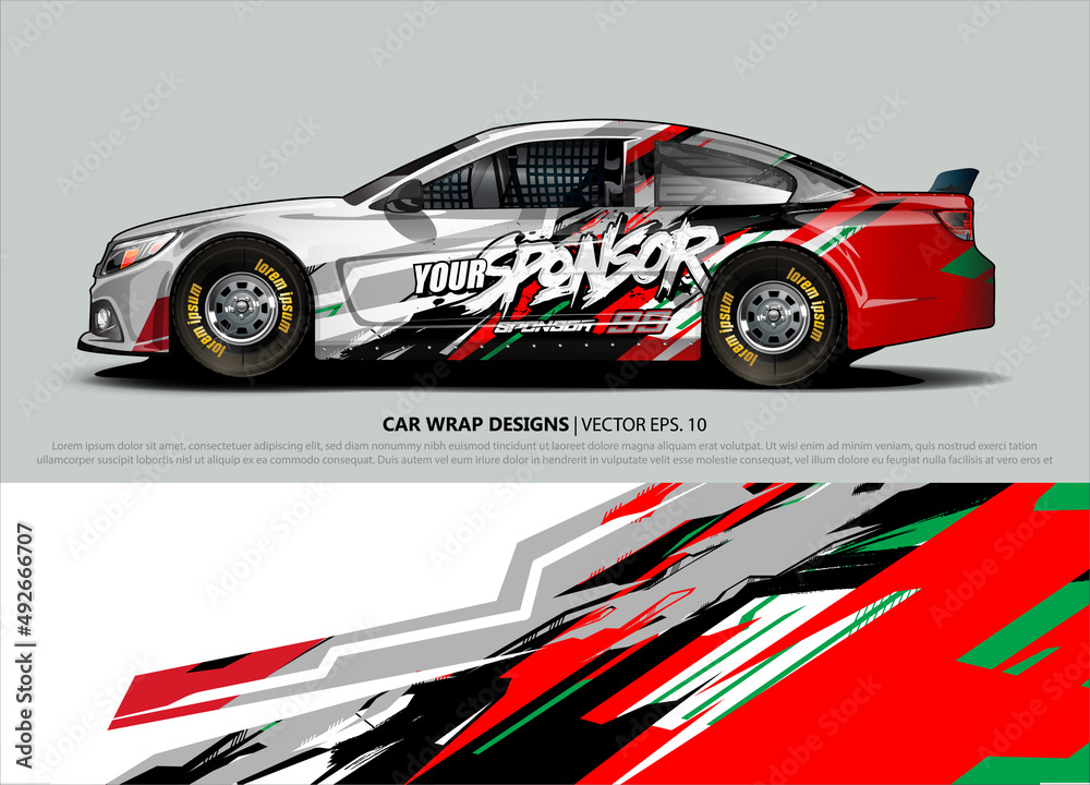 Car wrap decal design vector. abstract Graphic background kit designs for vehicle, race car, rally, livery, sport car
Car wrap decal design vector. abstract Graphic background kit designs for vehicle, race car, rally, livery, sport car