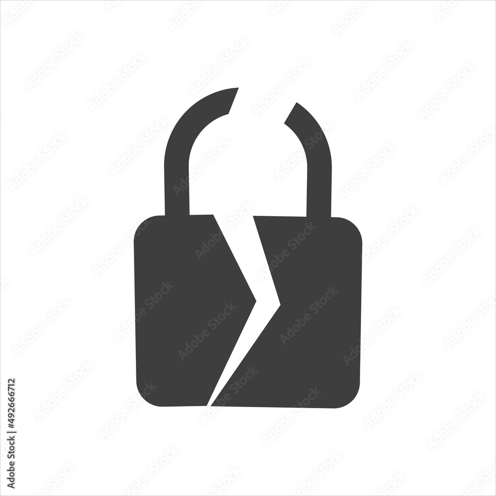 Grey Broken or cracked lock icon isolated on white background. Unlock sign. Vector Illustration Grey Broken or cracked lock icon isolated on white background. Unlock sign. Vector Illustration