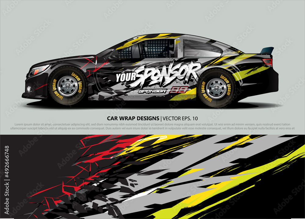 Car wrap decal design vector. abstract Graphic background kit designs for vehicle, race car, rally, livery, sport car
