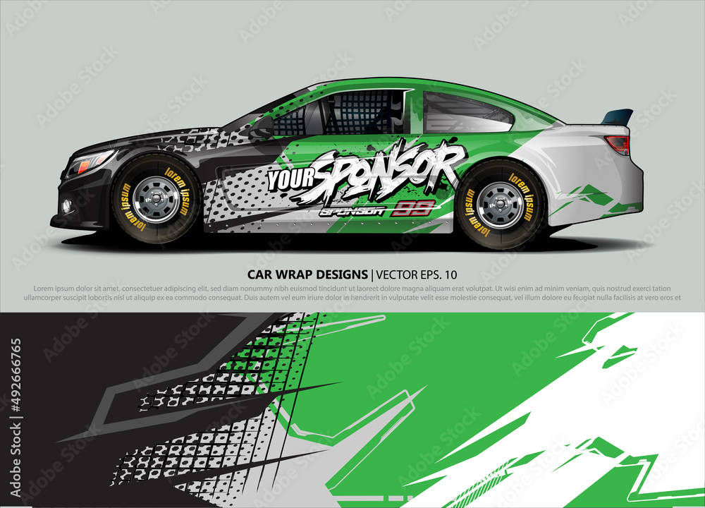 Car wrap decal design vector. abstract Graphic background kit designs for vehicle, race car, rally, livery, sport car
