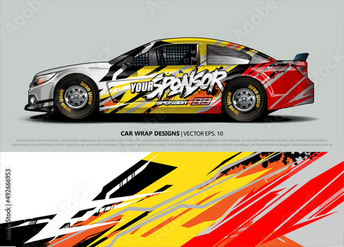 Car wrap decal design vector. abstract Graphic background kit designs for vehicle, race car, rally, livery, sport car
