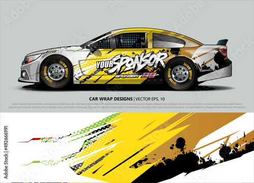 Car wrap decal design vector. abstract Graphic background kit designs for vehicle, race car, rally, livery, sport car
