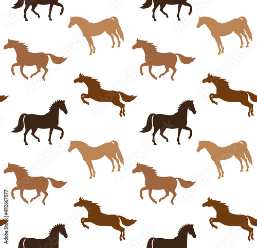Vector seamless pattern of horse silhouette isolated on white background