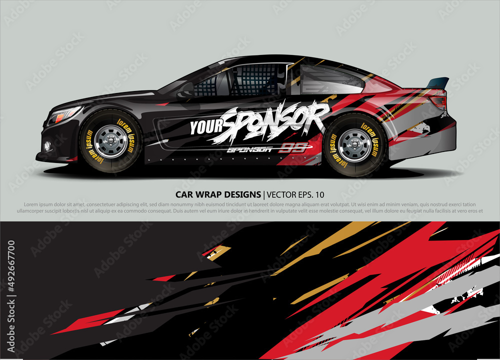 Car wrap decal design vector. abstract Graphic background kit designs for vehicle, race car, rally, livery, sport car