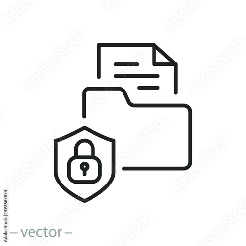 confidential information icon, protect folder with document, secure personal data, file private, thin line symbol on white background - editable stroke vector illustration