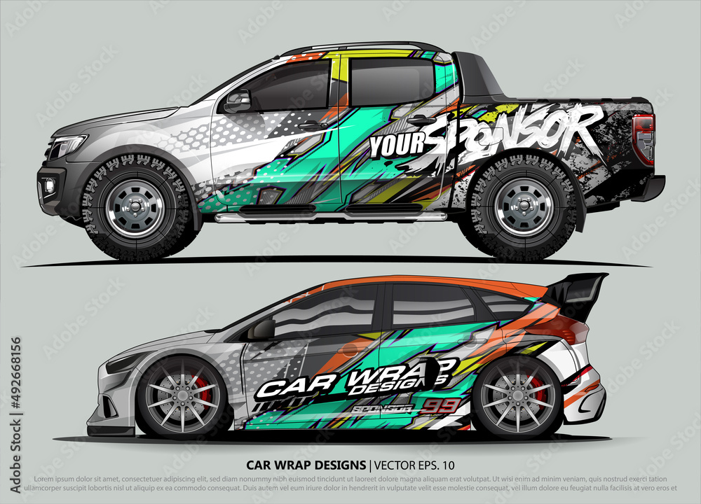 Car wrap decal design vector. abstract Graphic background kit designs for vehicle, race car, rally, livery, sport car Car wrap decal design vector. abstract Graphic background kit designs for vehicle, race car, rally, livery, sport car