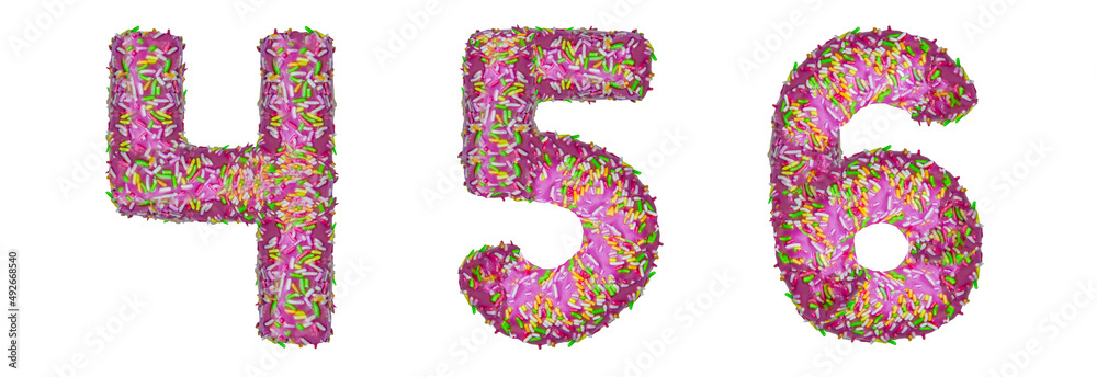 Numbers 4, 5, 6 made from a donut Numbers 4, 5, 6 made from a donut