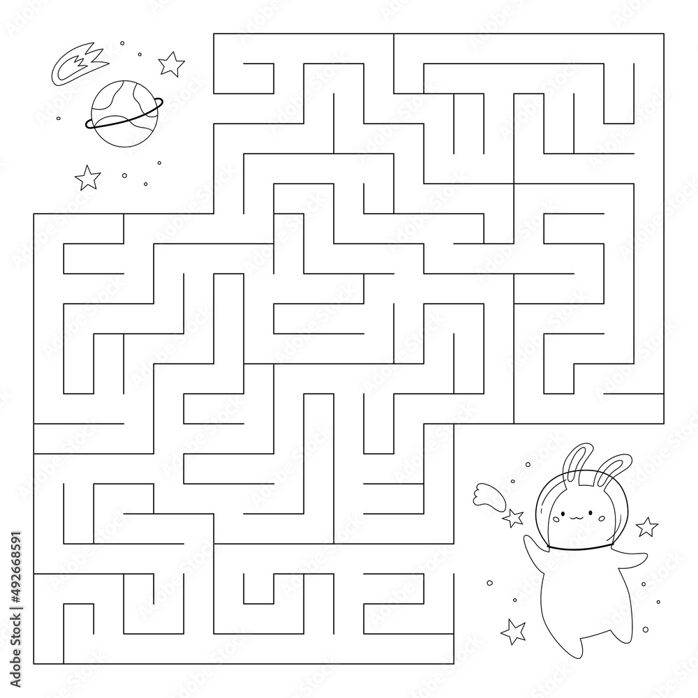 Maze Rabbitfish Maze game for children. Help the rabbit find right way to planet ...