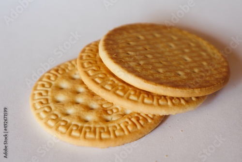 Closeup of cookies, biscuits in white background