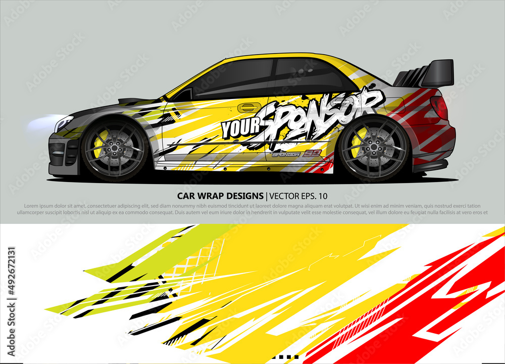 Race car wrap design vector for vehicle vinyl sticker and automotive decal livery
Race car wrap design vector for vehicle vinyl sticker and automotive decal livery