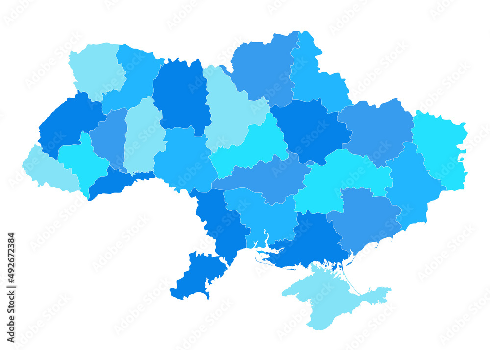 Ukraine map and regions isolated on white