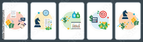 Business, finance, investment, strategy, growth and profits icons.