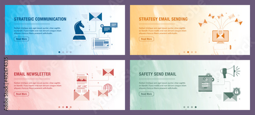Strategy, communication, safety, marketing and business icons. Concepts of communication, strategy email sending, newsletter and safety send email.