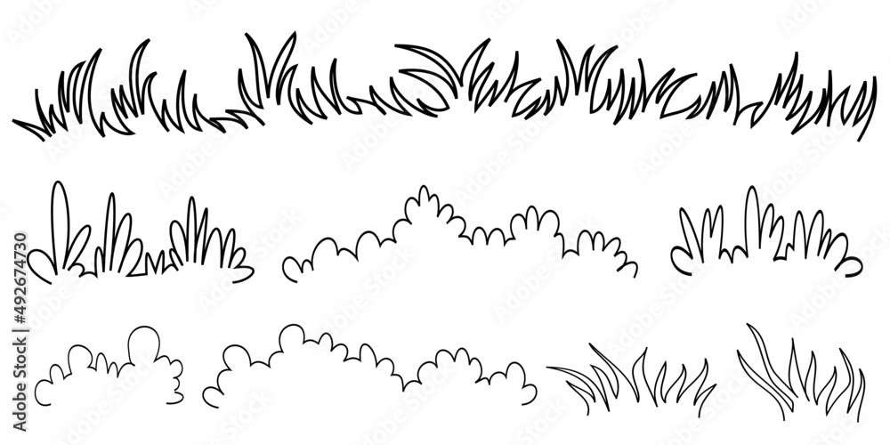 Obraz premium grass and bush cartoon black and white