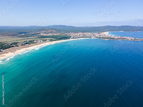 Aerial view of Black Sea coast near town of Primorsko, Bulgaria