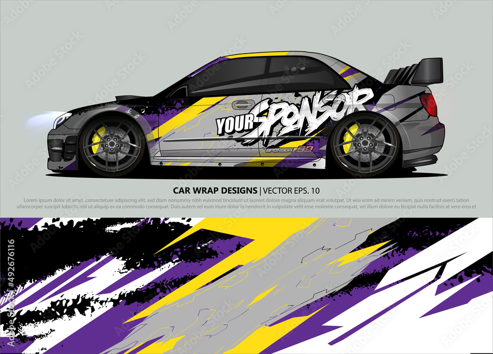Race car wrap design vector for vehicle vinyl sticker and automotive decal livery Race car wrap design vector for vehicle vinyl sticker and automotive decal livery