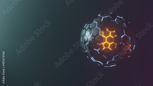 Futuristic physics atomic core. Abstract Geometry Sphere 3d Render