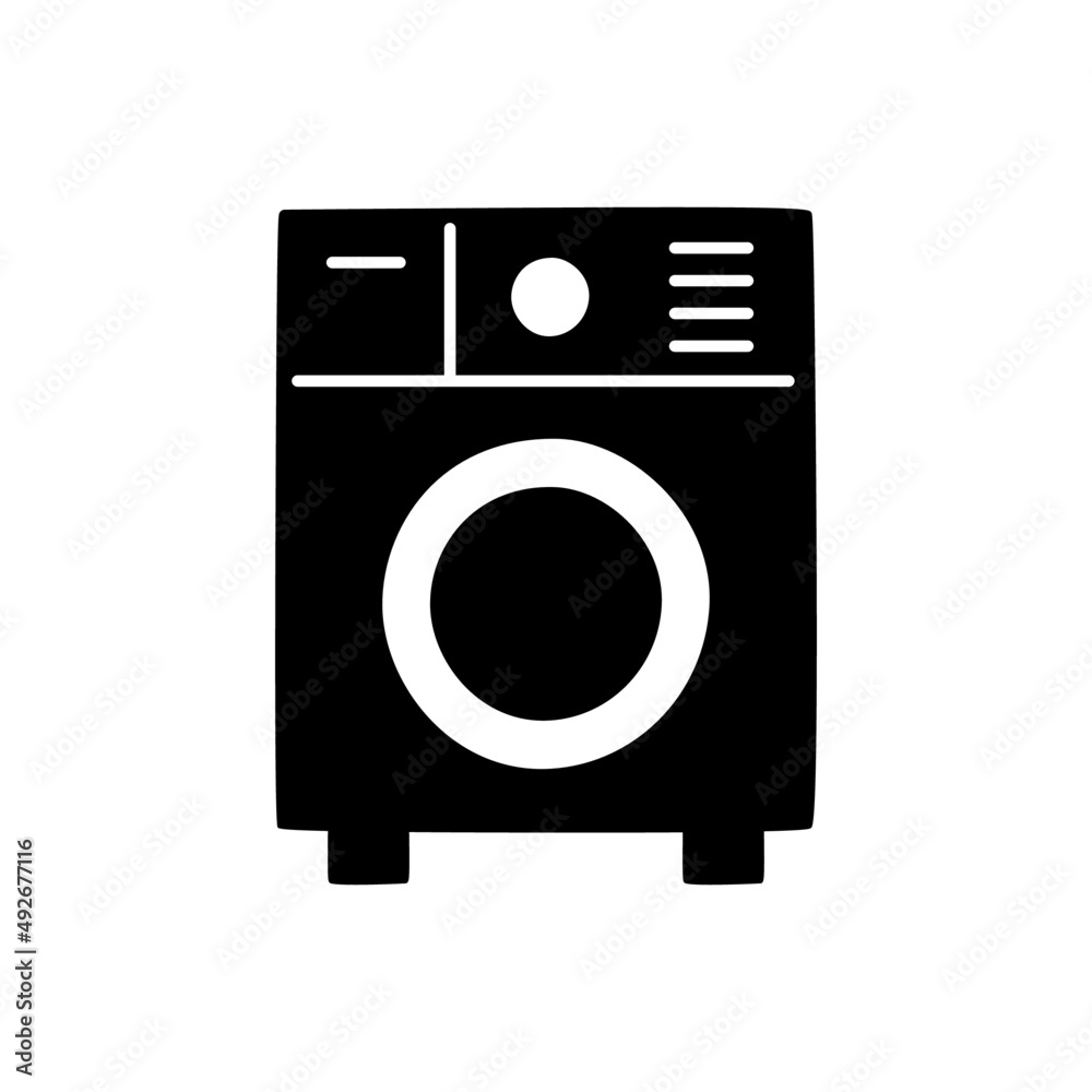 Washing machine Icon in black flat glyph, filled style isolated on white background