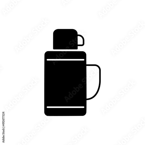 Thermo flask icon in black flat glyph, filled style isolated on white background